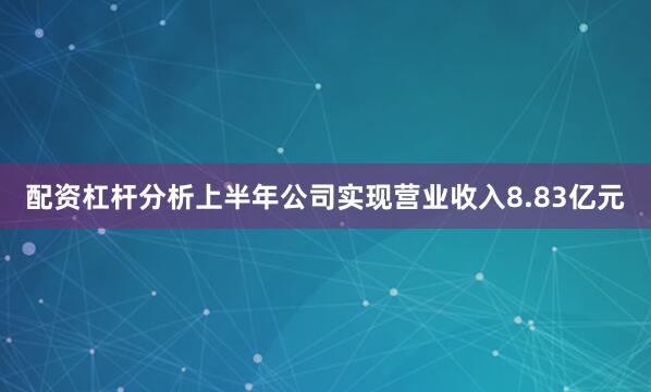 配资杠杆分析上半年公司实现营业收入8.83亿元